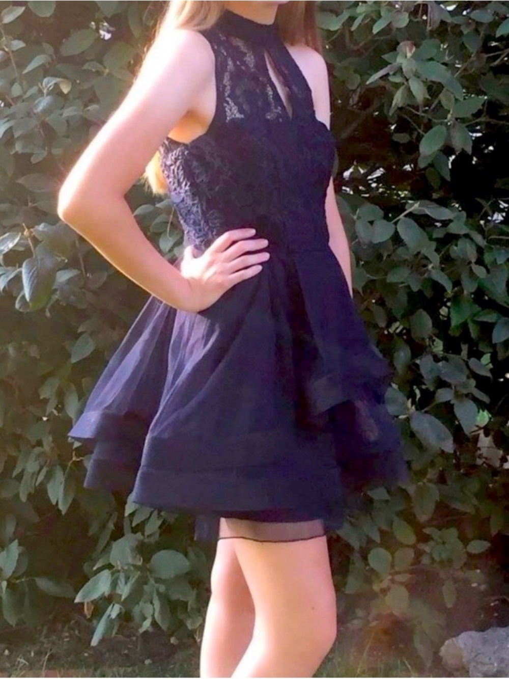 Speechless Navy Lace & Tulle Party Mini Dress
